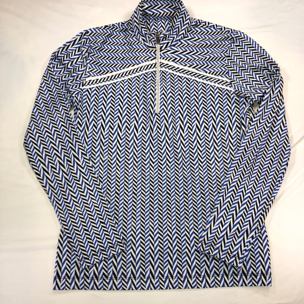 Tail White Label Womens Small Blue Chevron Geometric Golf Tennis Quarter Zip Top